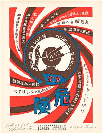 DESIGNER UNKNOWN.  [JAPANESE / DISASTER PREVENTION POSTER COLLECTION]. Hardcover book. Circa 1930s. 6¾x8¾ inches, 17x22¼ cm. Shino Kura